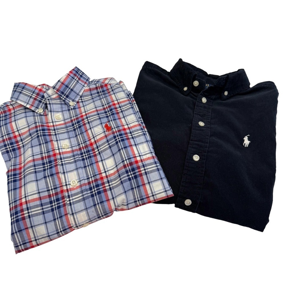 Polo Ralph Lauren 2 Button Downs Shirts 1 Corduroy, 1 Plaid Sz M 10-12